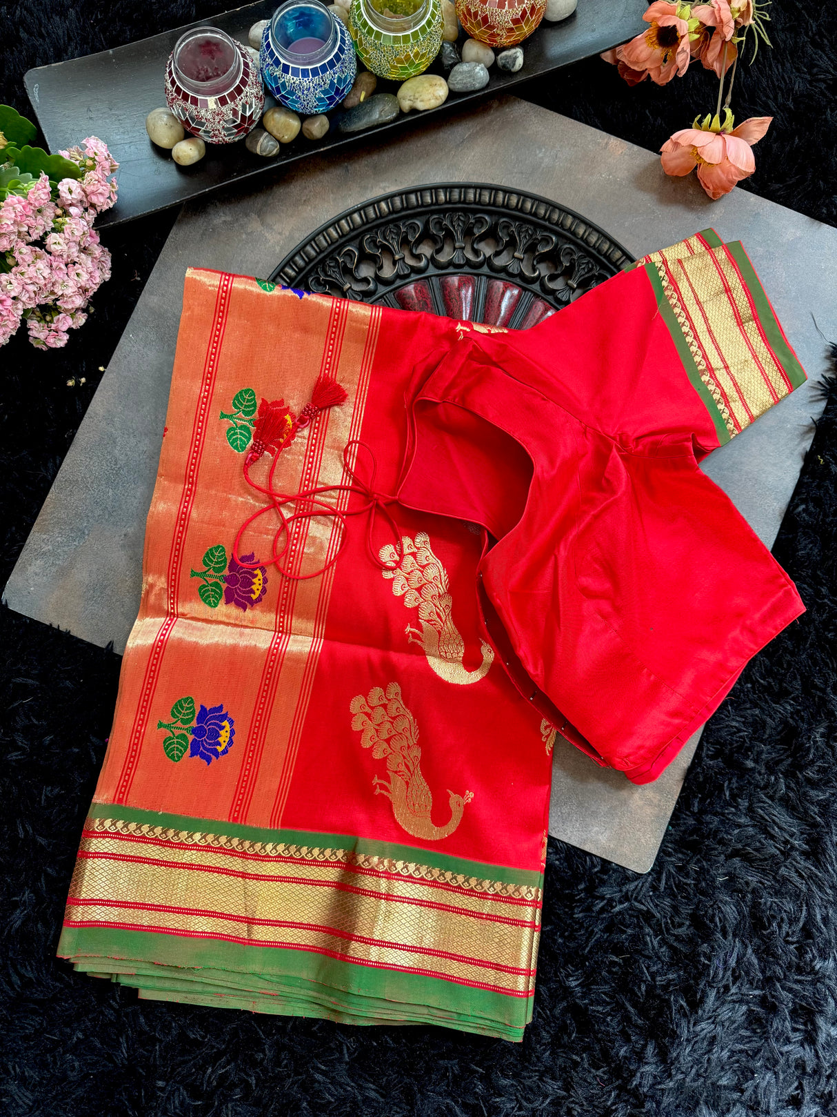 Red Yeola Paithani Narali Border Handloom Pure Silk