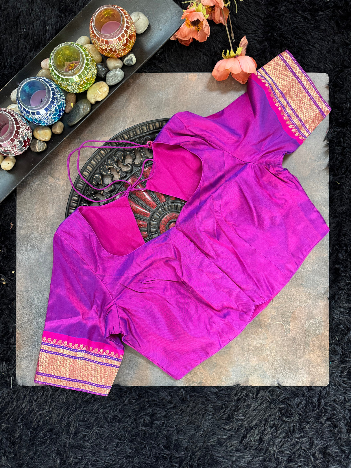Purple Magenta Dual shade Yeola Paithani Narali Border Handloom Pure Silk