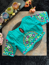 Turquoise Hand Embroidered Blouse 38