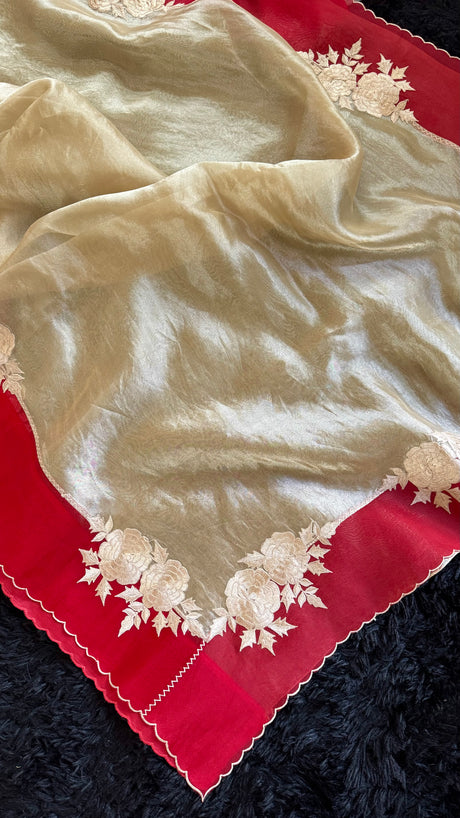 Red and Gold Combo Kora Organza
