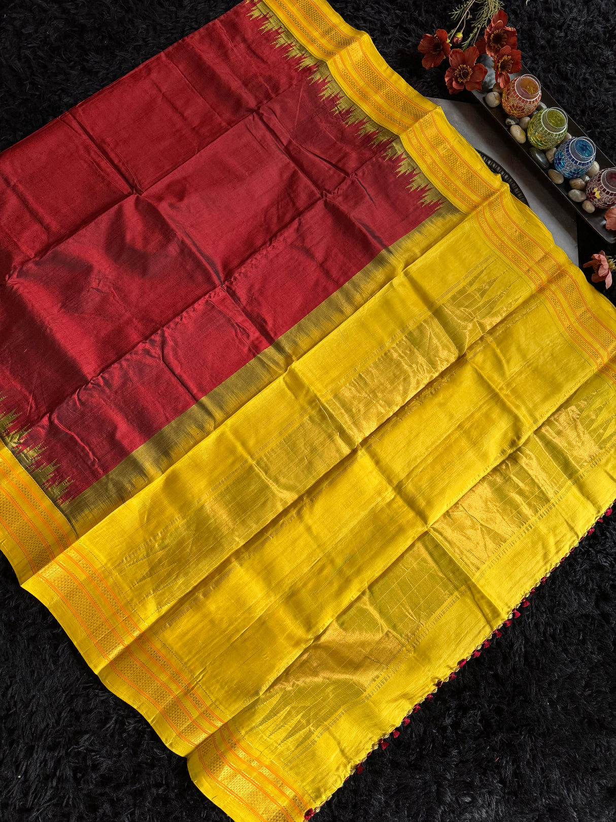 Maroon Yellow Ilkal Pure Silk