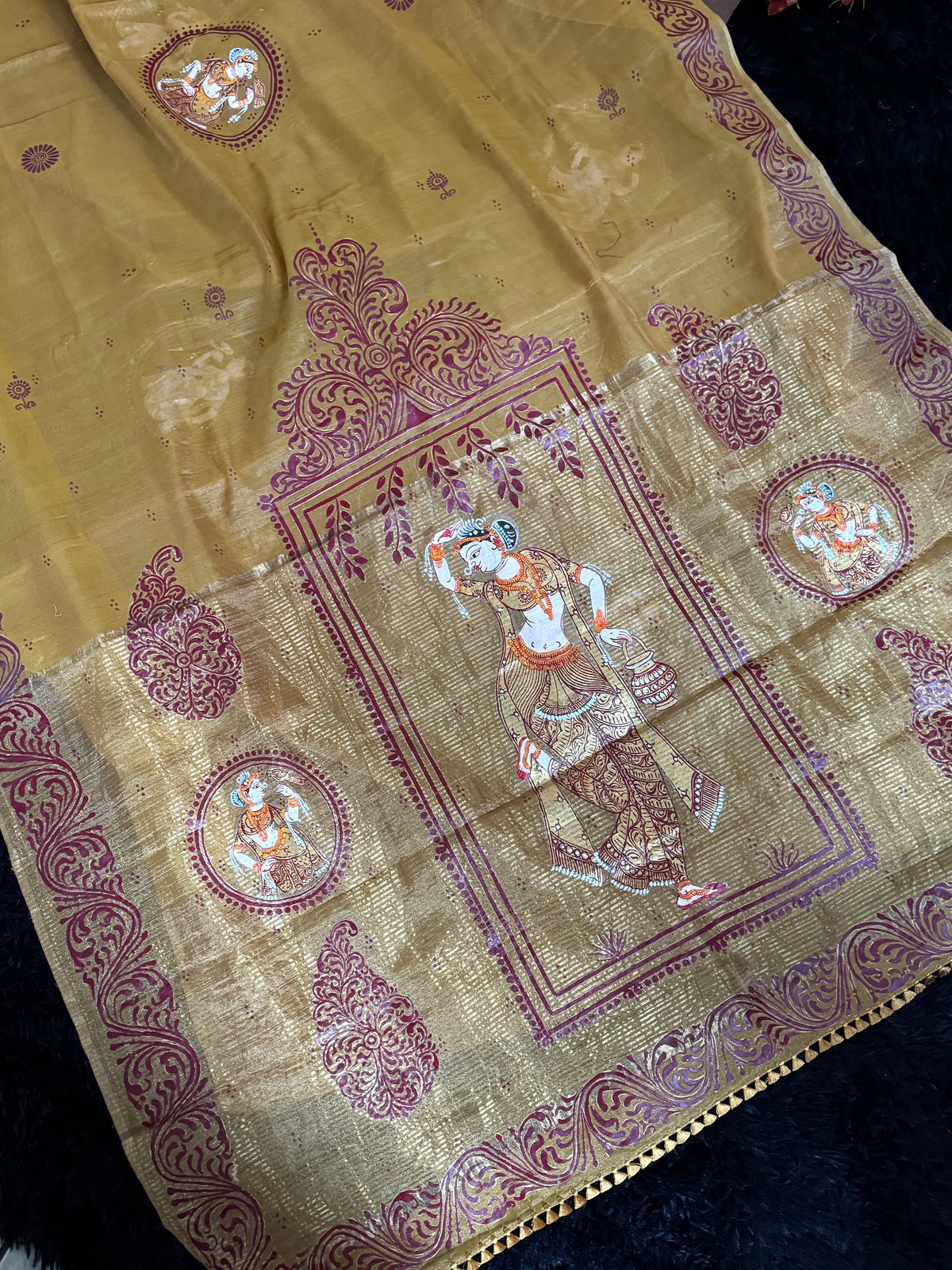 Light Gold Tissue saree Patachitra Painting