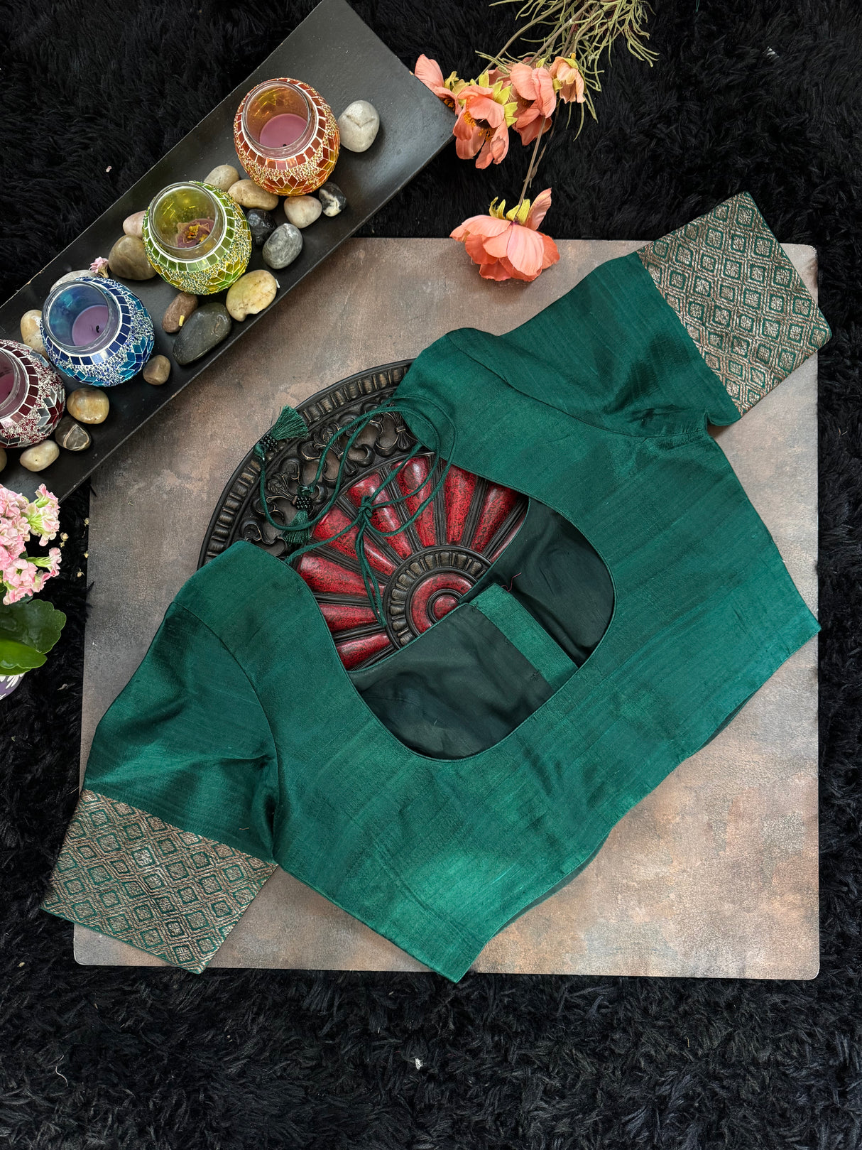 Peacock Green Pure Banaras Raw Silk Blouse 38