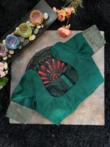 Peacock Green Pure Banaras Raw Silk Blouse 38
