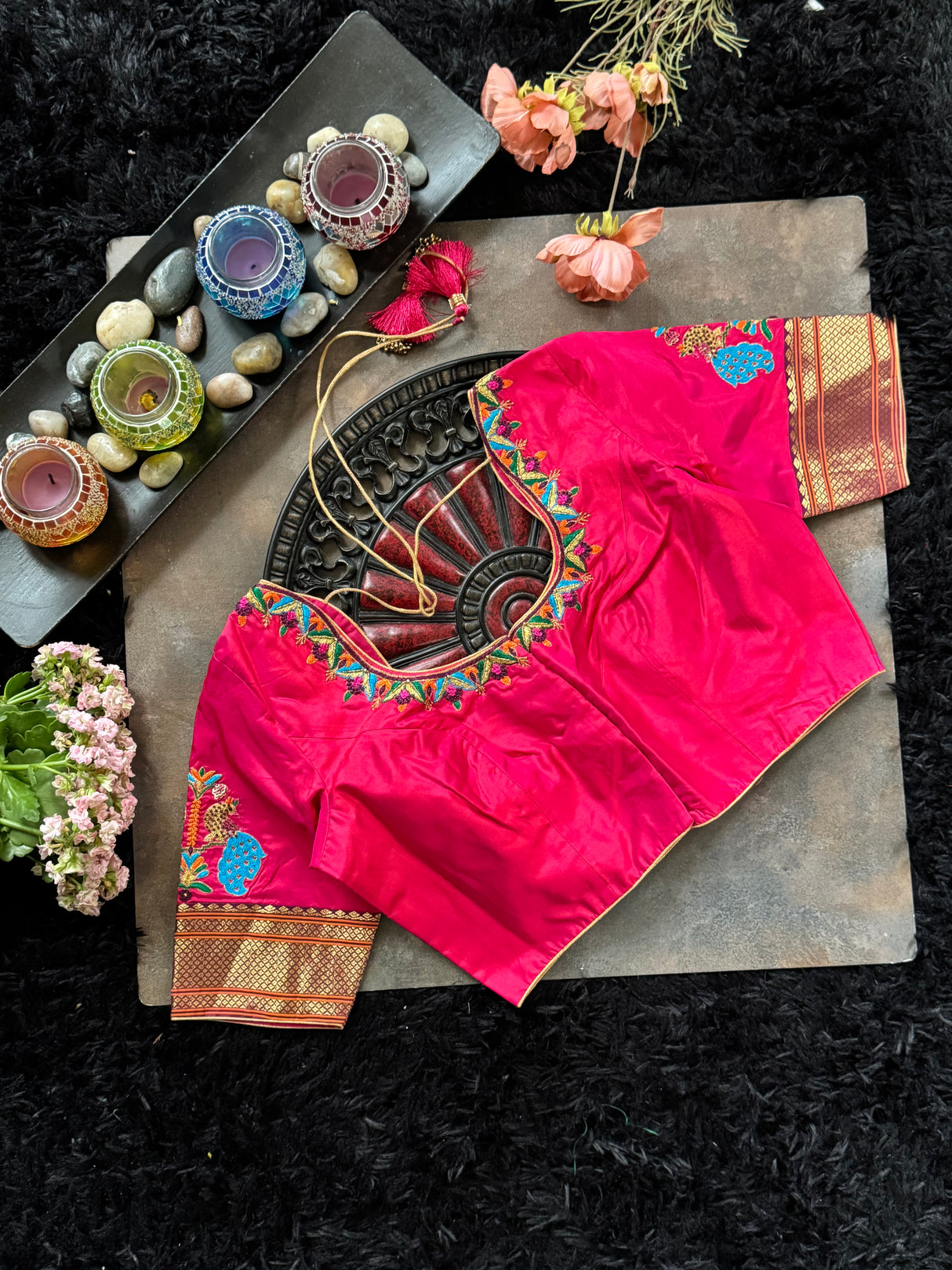 Pink Pure Silk Hand Embroidered With Narali Style Gold Zari Border 38