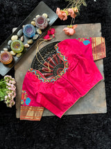 Pink Pure Silk Hand Embroidered With Narali Style Gold Zari Border 38