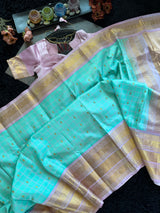 Turquoise Light Pink Gadwal Handloom Pure Silk