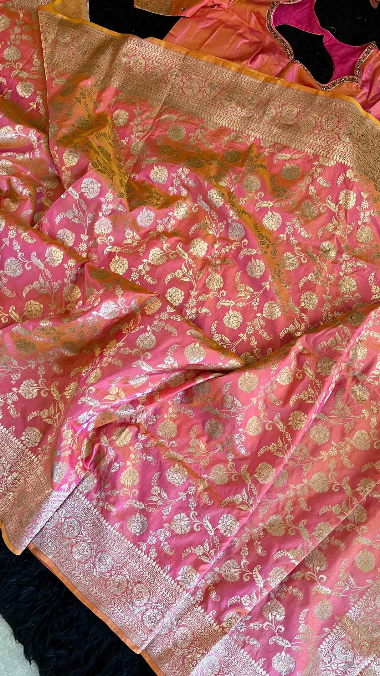 Salmon Color Banaras Katan Silk