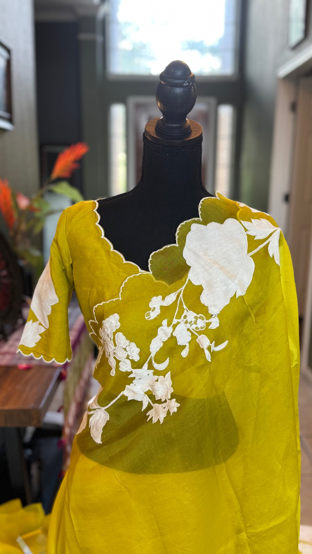 Soft Chartreuse Organza With Applique