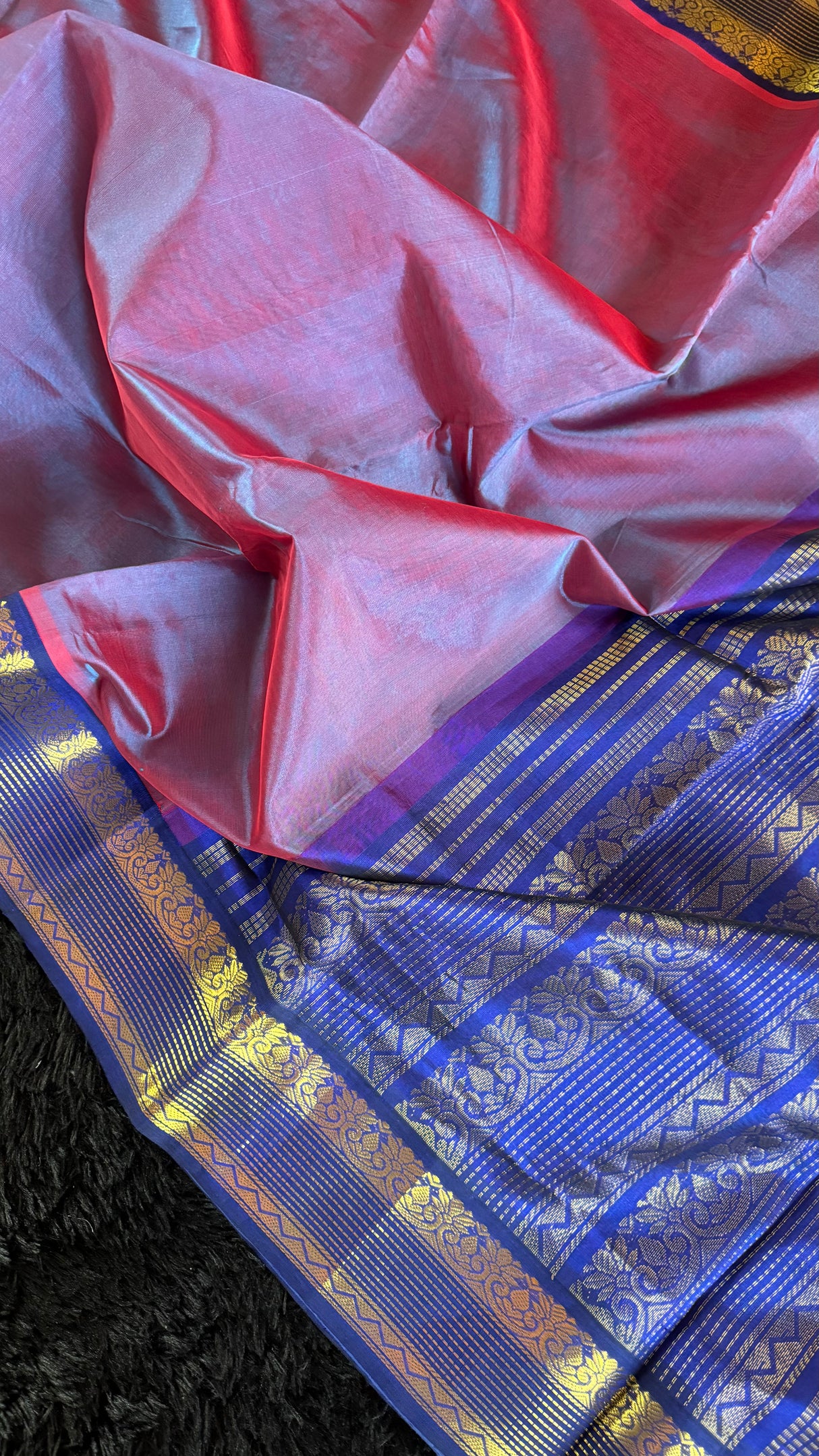 Lavender Royal Blue Combo Silk Cotton Kanchipuram