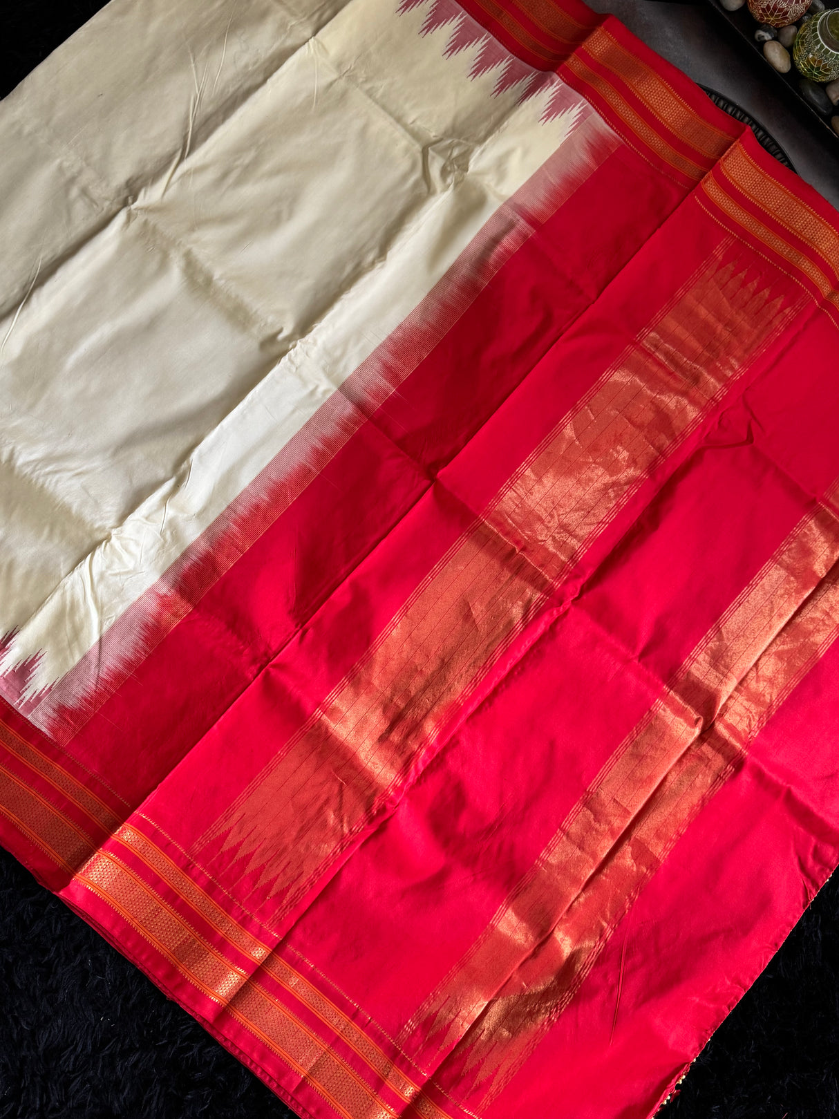 Cream Chilli Red Ilkal Pure Silk