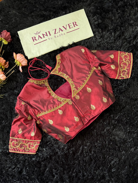 Maroon Silk Blouse Gold embroidered 38
