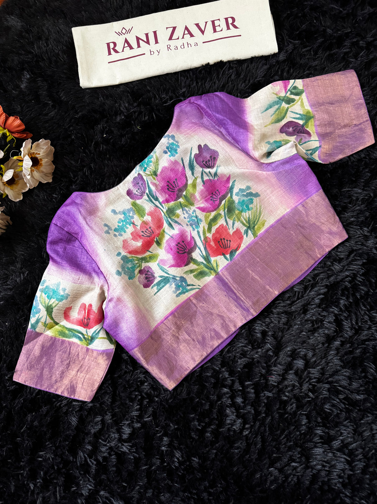 Purple Hand Painted Tussar Silk