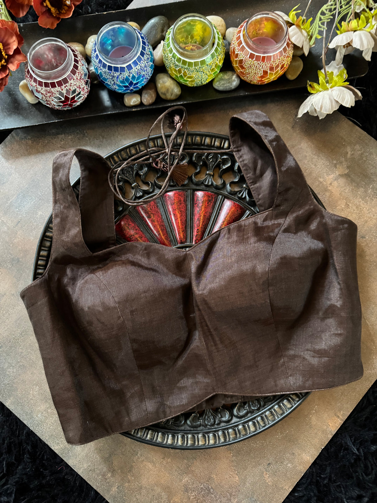 Chocolate Brown Tissue Sleeveless Blouse 38