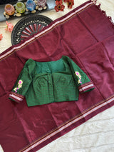 Maroon Green Nath Embroidered Khun Saree Set