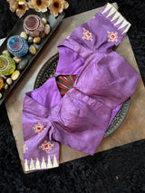 White Purple Kutch Work Tussar Silk