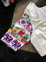 White Hand Embroidered Blouse 38 Elephant design