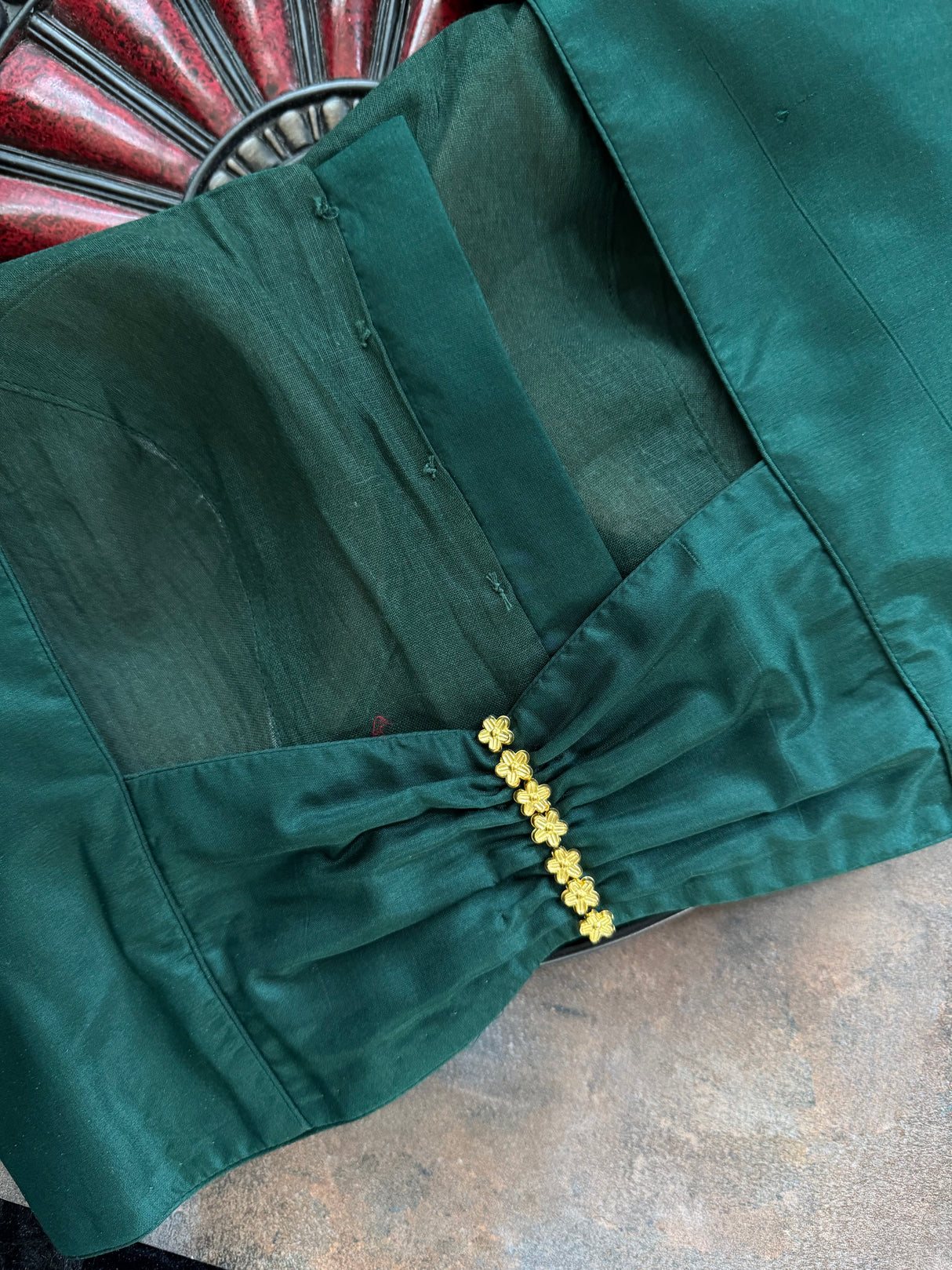 Bottle Green Puff Sleeve Blouse 36