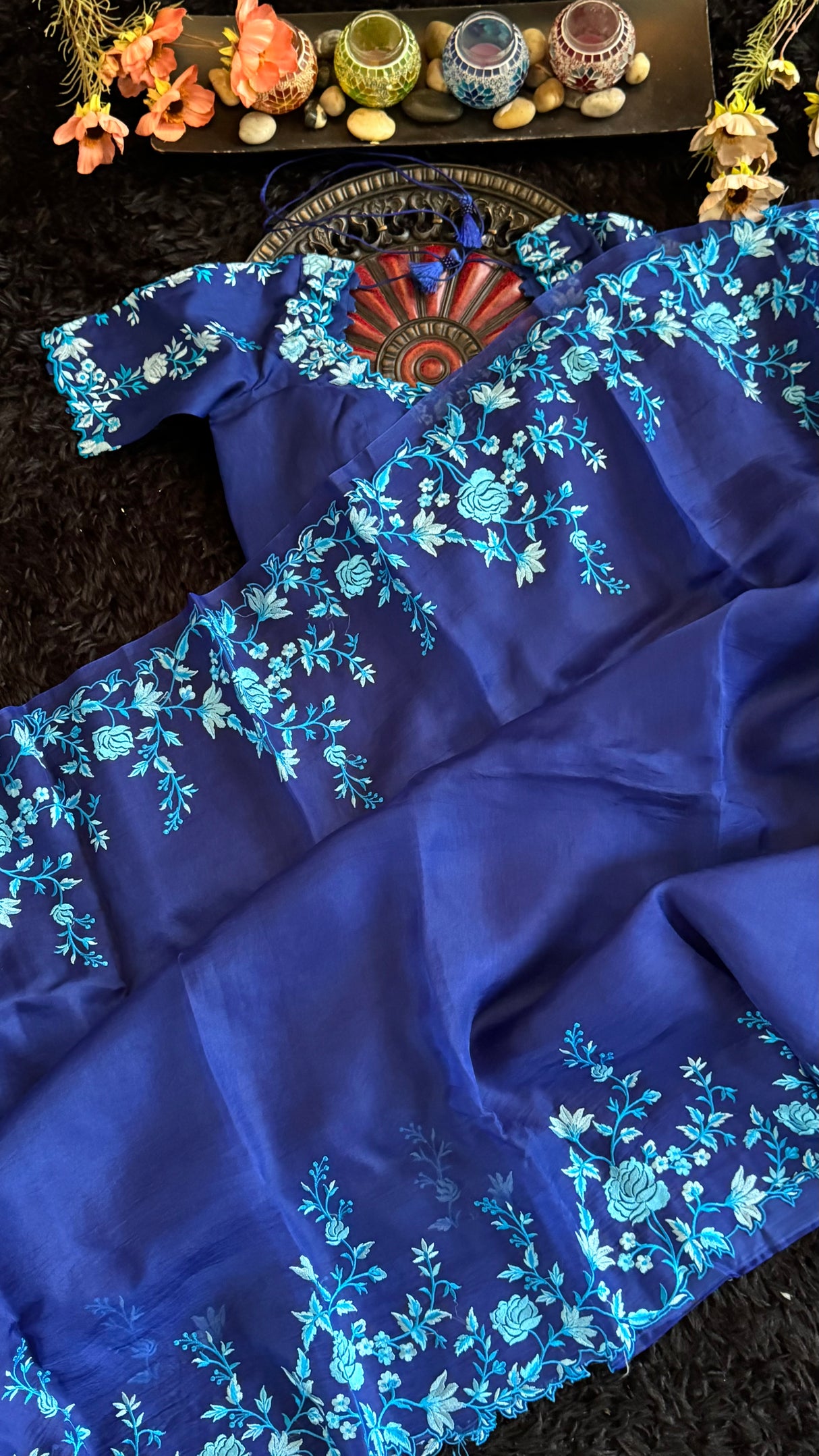 Blue Embroidered Organza