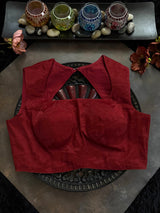 Red Tissue Closed Shoulder Sleeveless Blouse 36