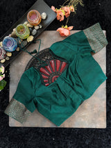 Peacock Green Pure Banaras Raw Silk Blouse 38