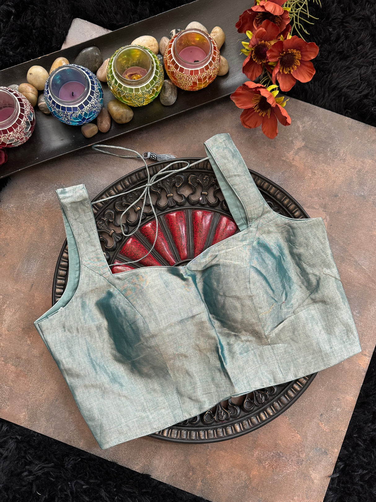 Powder Blue Tissue Sleeveless Blouse 36