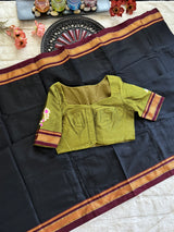 Black Olive Nath Embroidered Khun Saree Set