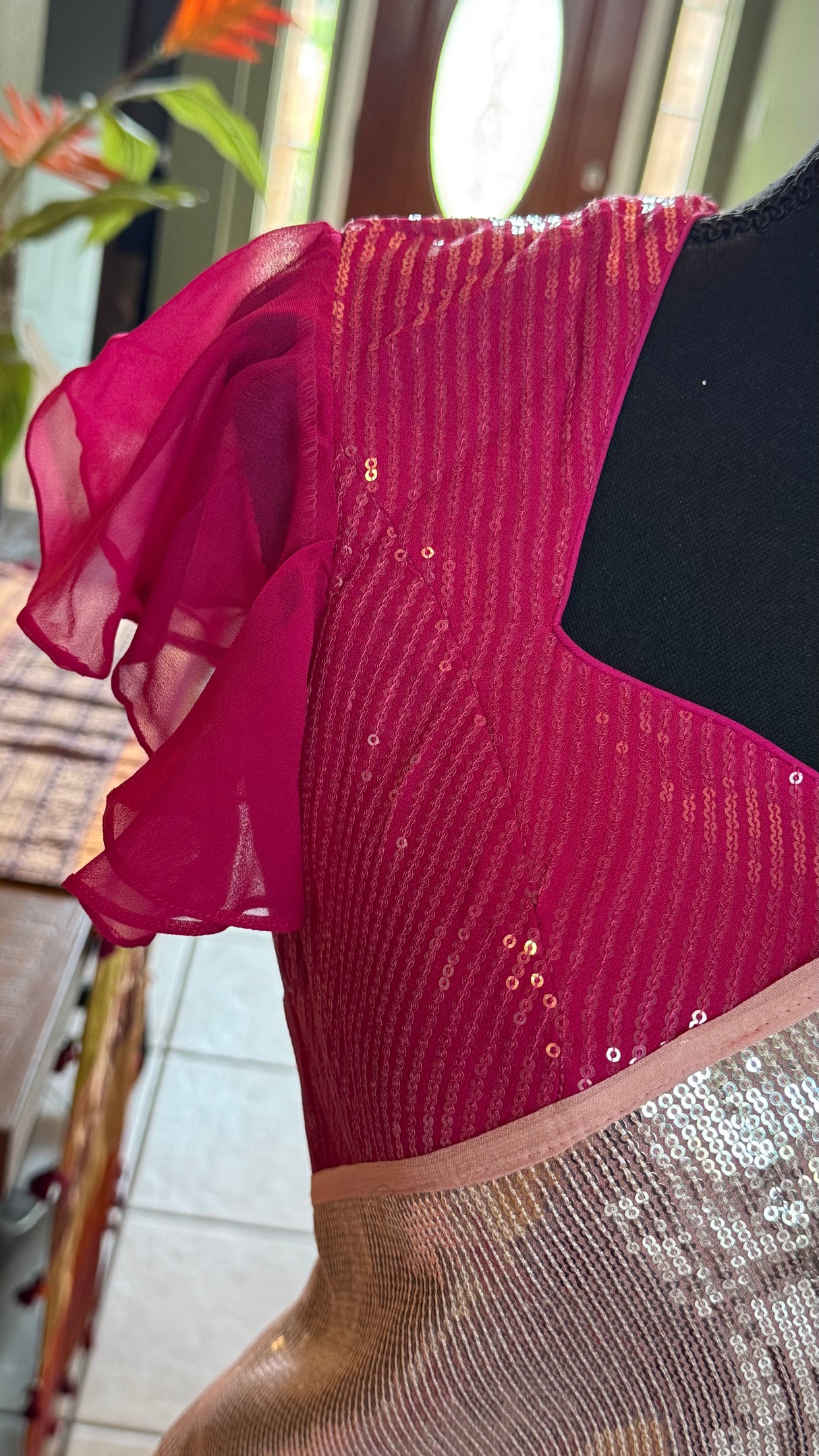 Pink Shaded Sequins Georgette