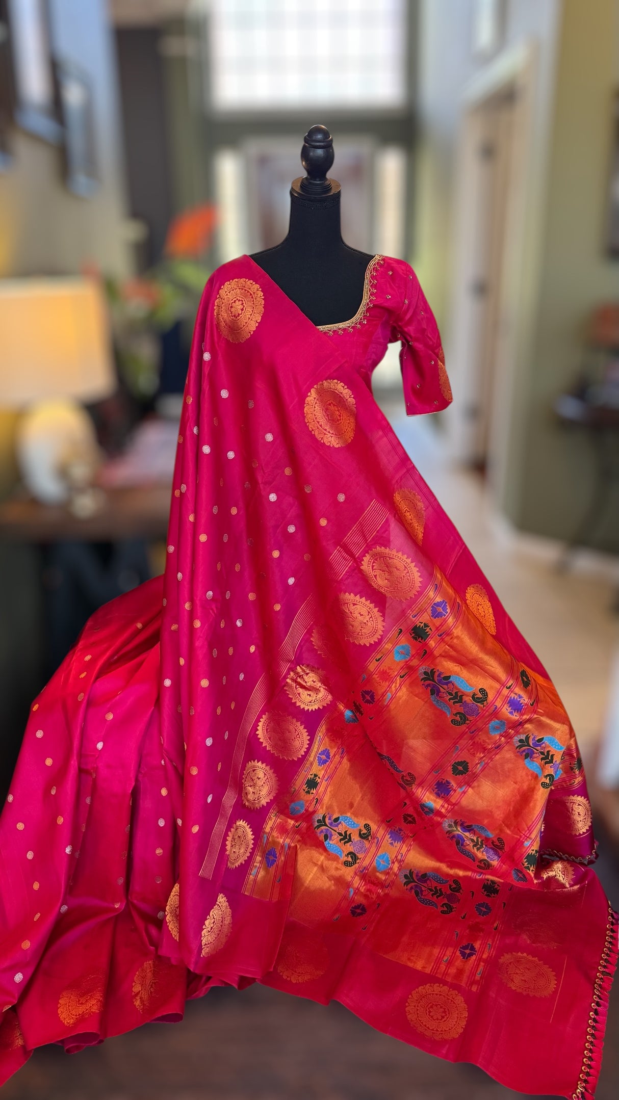 Strawberry Pink/Red Maharani Paithani