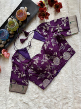 Purple embroidered Silk Blouse 36