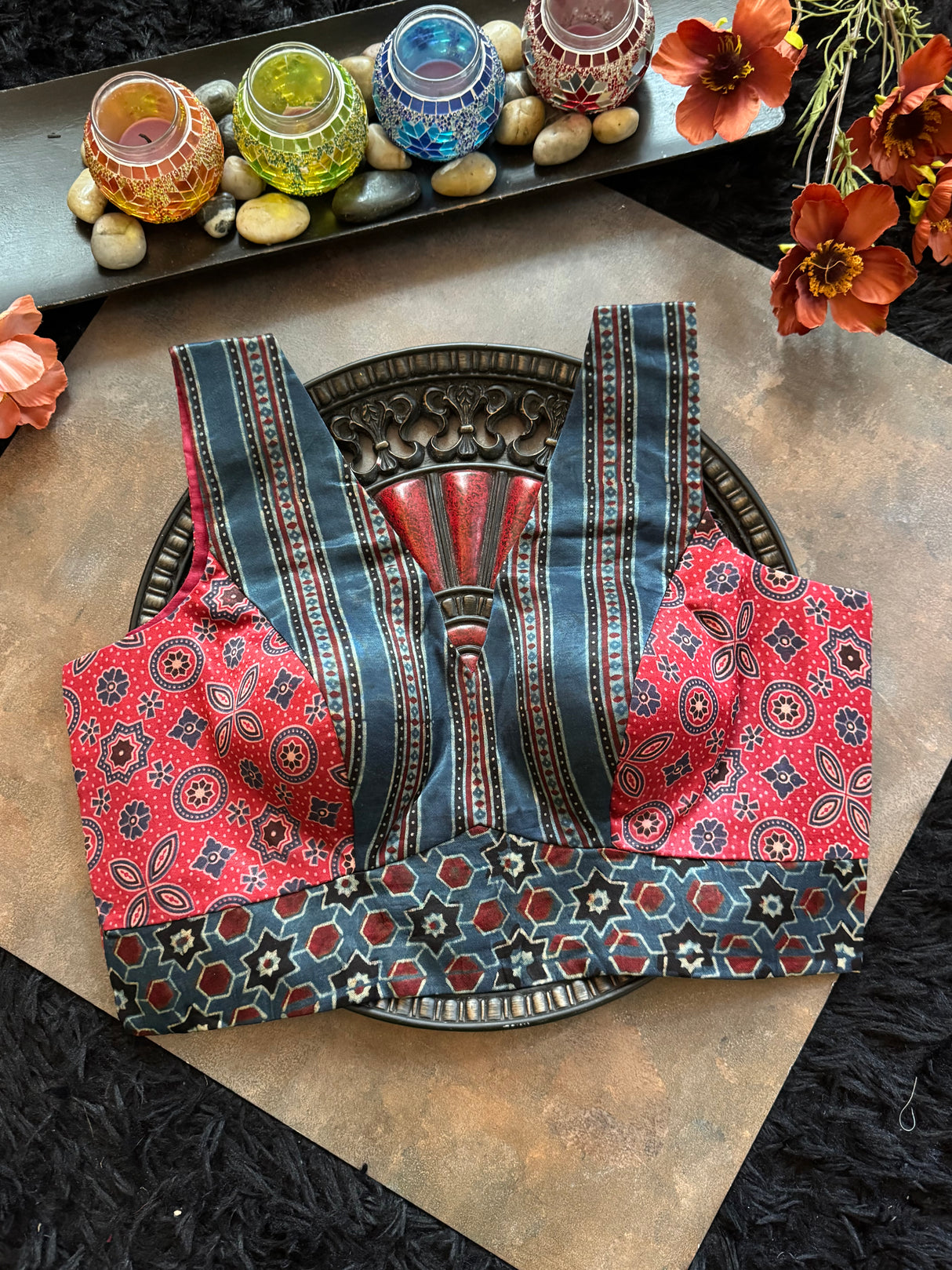 Ajrakh Modal V Neck Sleeveless Blouse 40