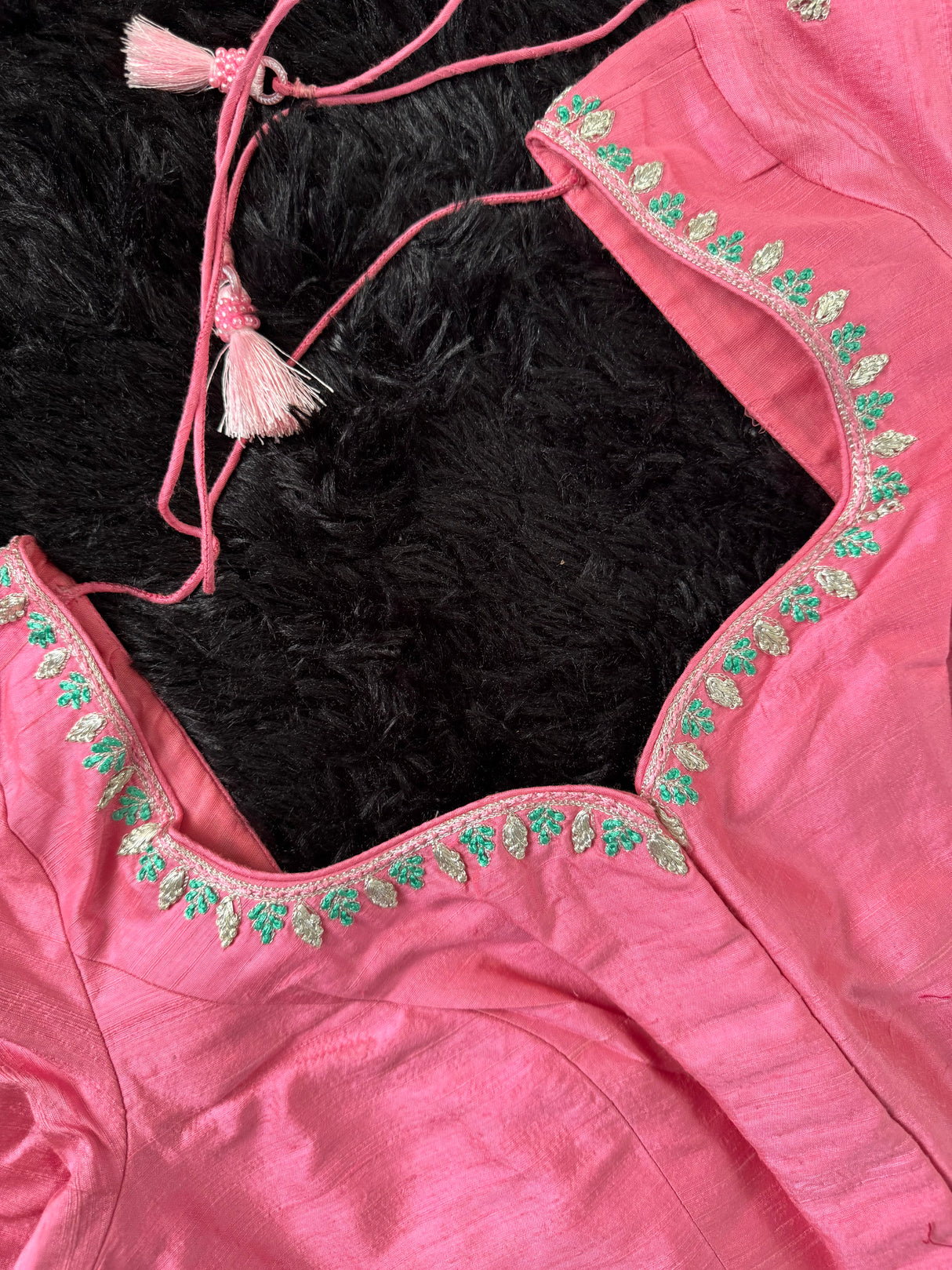 Pink Embroidered Raw Silk Blouse 38