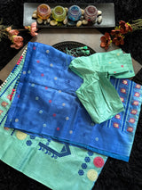 Blue Kosa Tussar Silk With Dolabedi Embroidered Pallu
