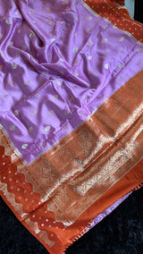 Lavender Orange Banaras Raw Mango Silk