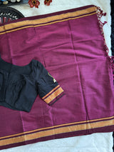 Wine Black Nath Embroidered Khun Saree Set