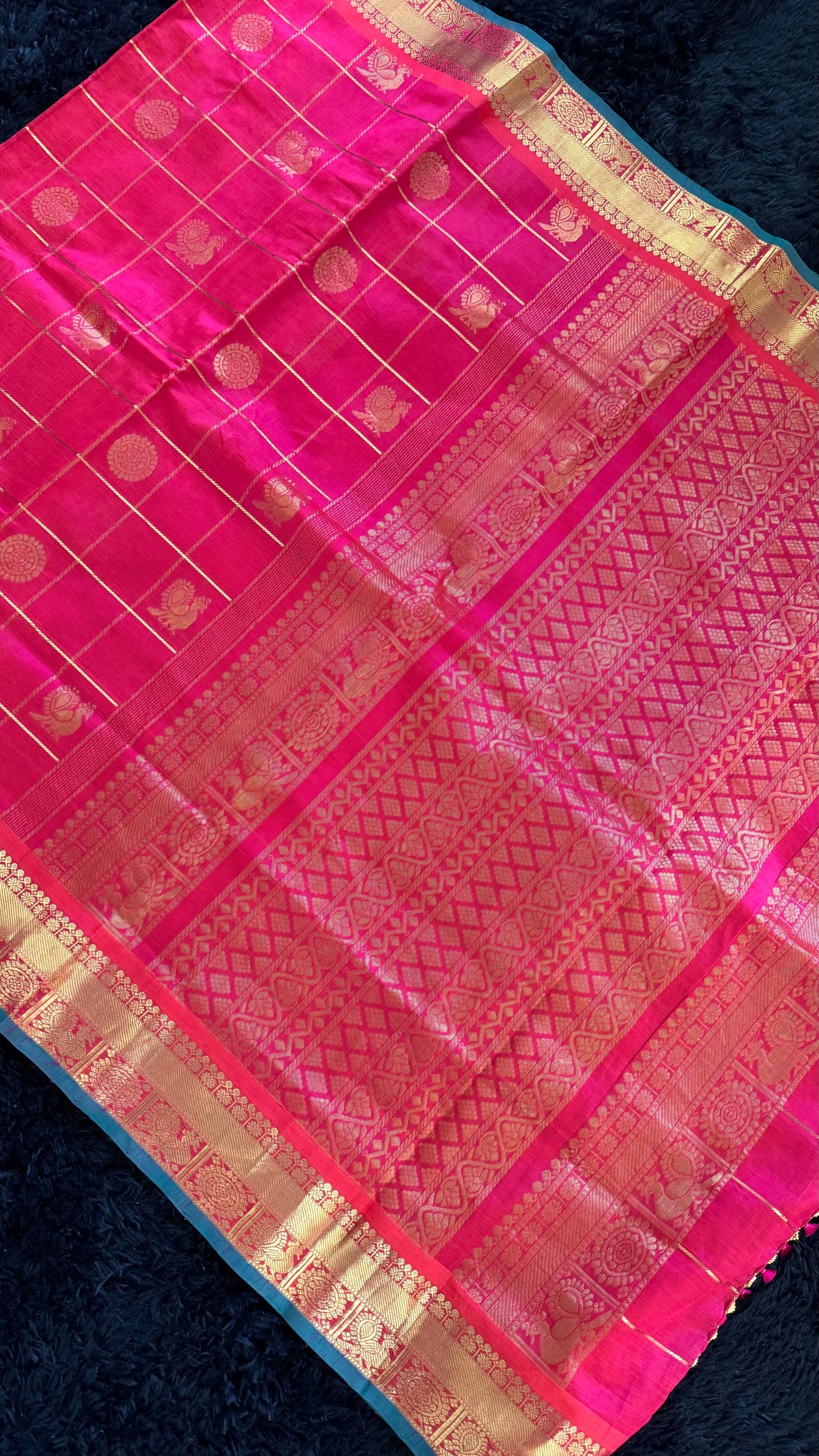Red Pink mix Palam Pazhamum Silk Cotton Kanchipuram