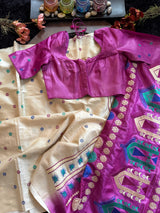 Cream Kosa Tussar Silk With Dolabedi Embroidered Pallu