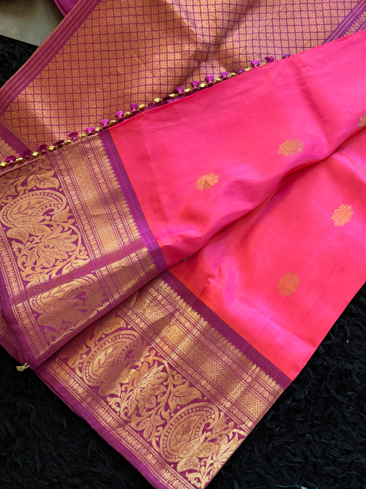 Pink Magenta Gadwal Handloom Pure Silk