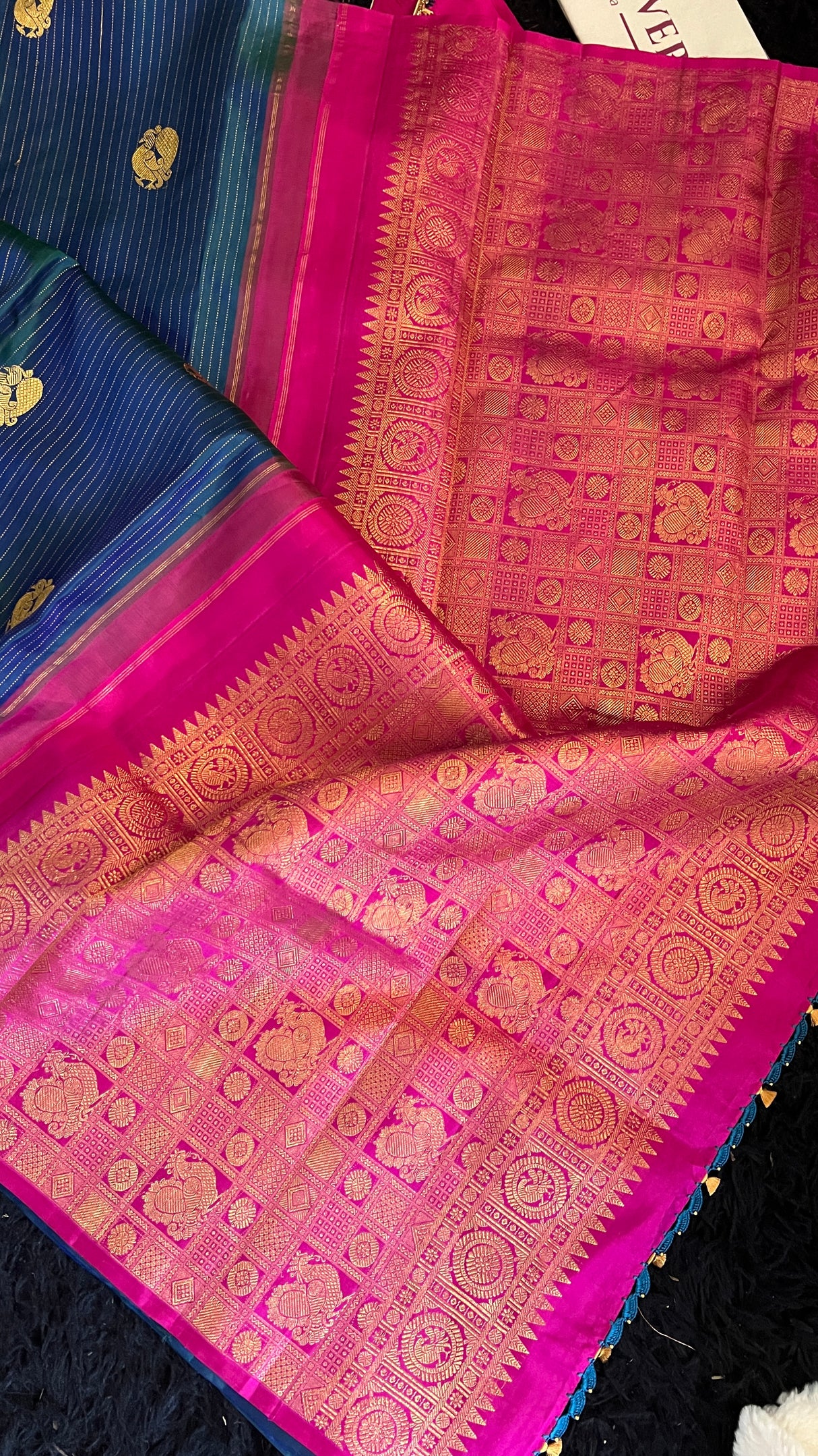 Peacock blue kanchi korvai pure silk