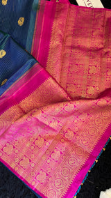 Peacock blue kanchi korvai pure silk