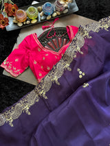 Purple Organza With Pink Contrats Blouse
