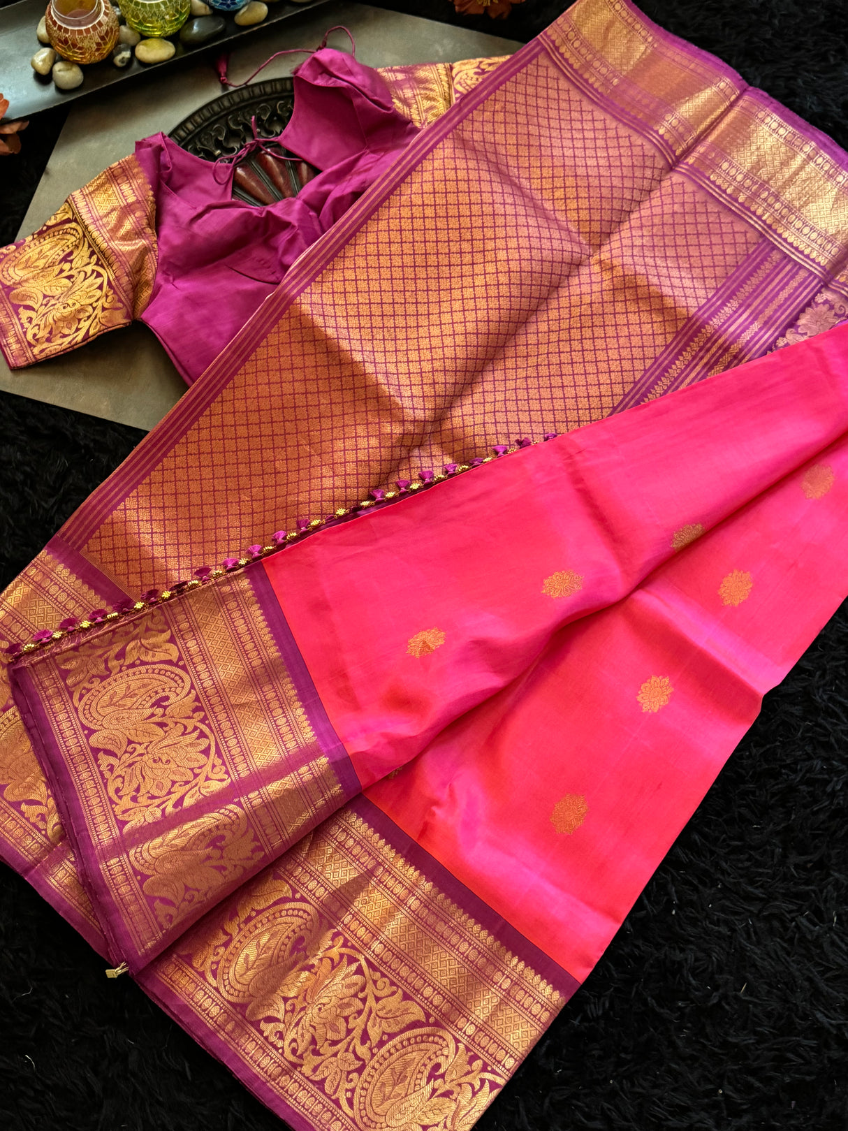 Pink Magenta Gadwal Handloom Pure Silk