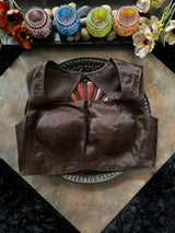 Chocolate brown Tissue Closed Shoulder Sleeveless Blouse 38