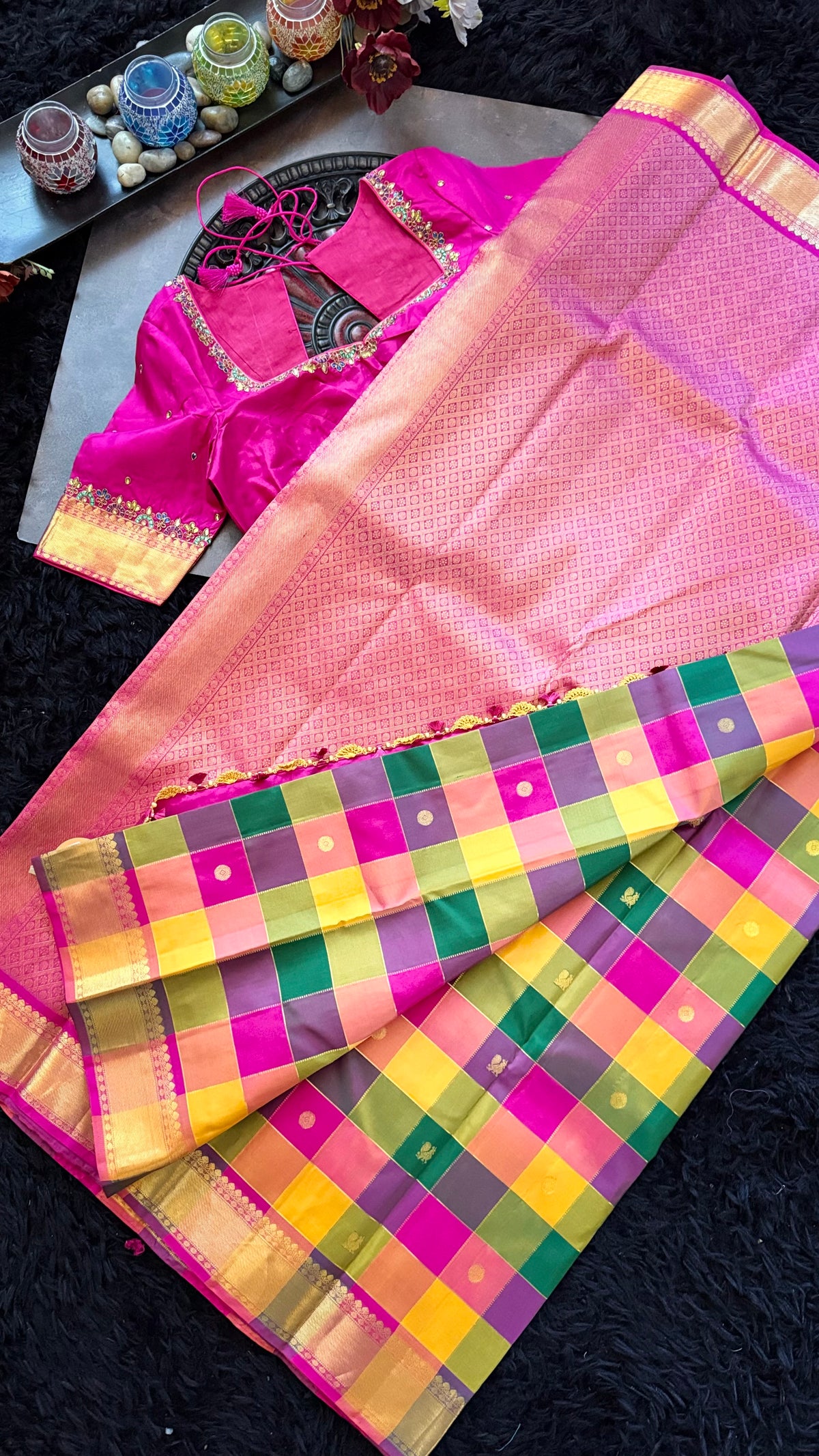 Multi color paalum Pazhamum korvai Kanchipuram pure silk
