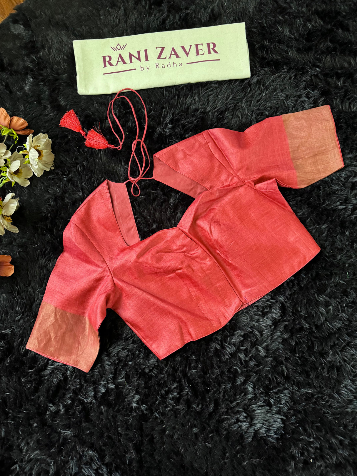 Red Hand Painted Tussar Silk