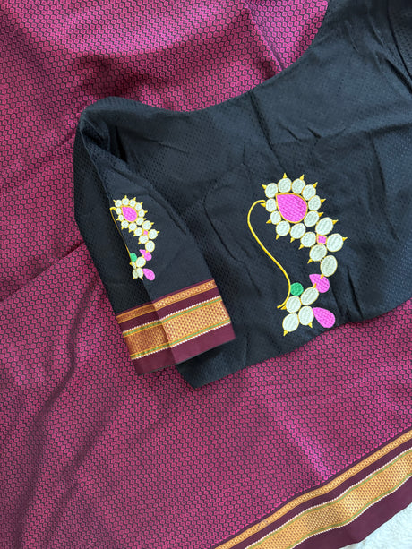 Wine Black Nath Embroidered Khun Saree Set