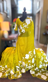Soft Chartreuse Organza With Applique