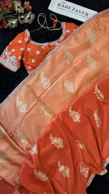 Rust Munga Silk With Heavy Embroidered Blouse