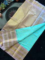 Turquoise Light Pink Gadwal Handloom Pure Silk