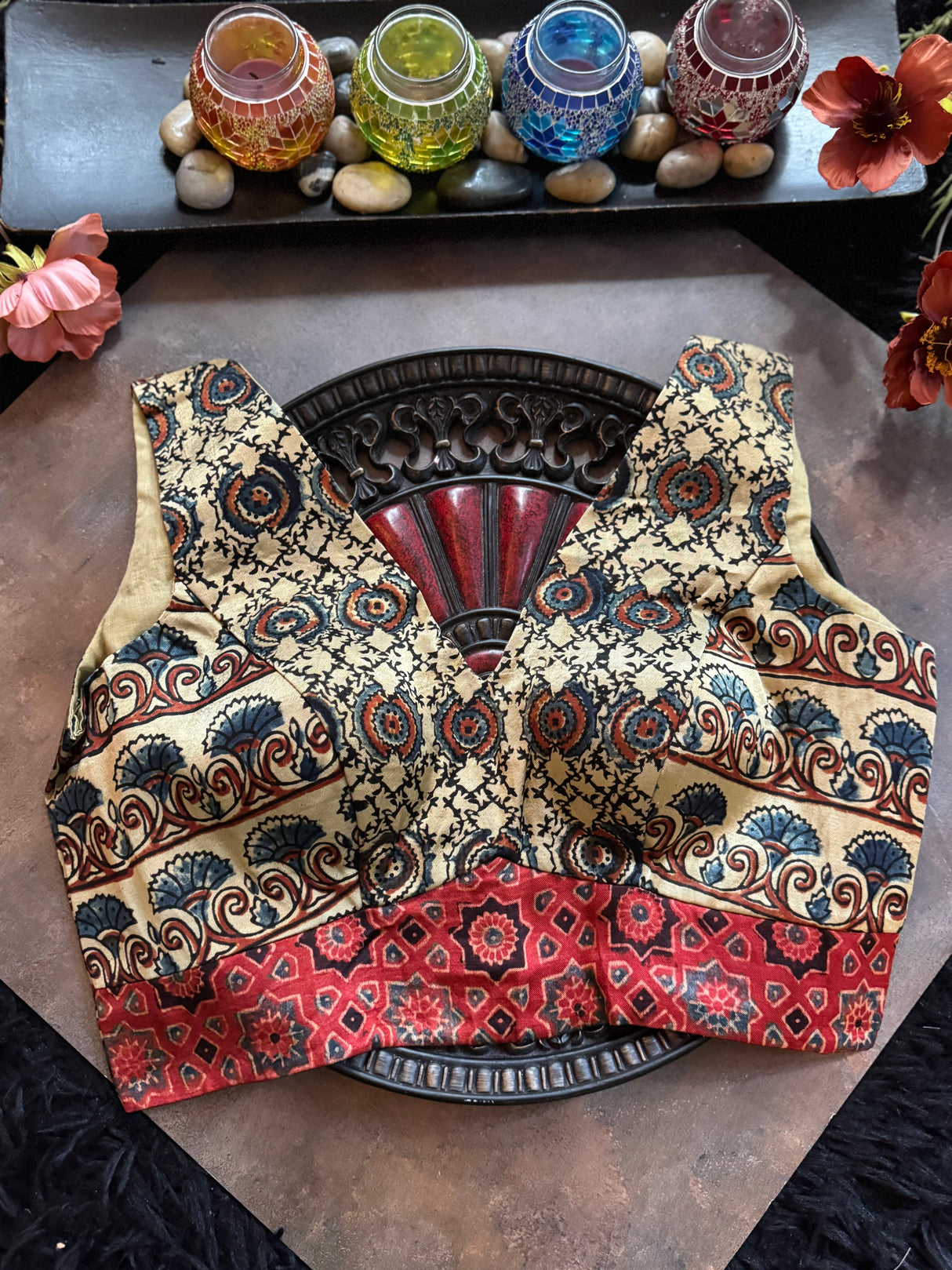 Ajrakh Modal V Neck Sleeveless Blouse 40